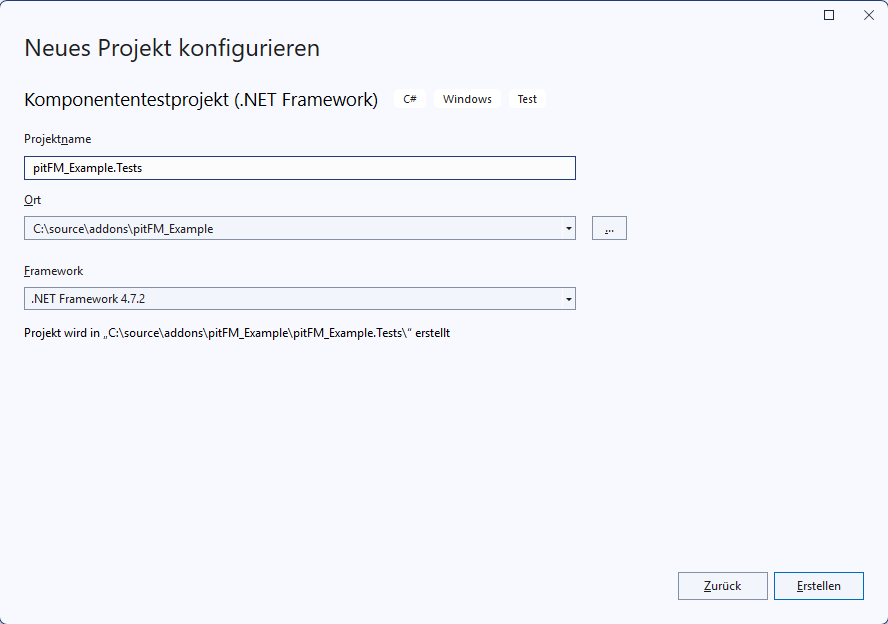 Neues Testprojekt konfigurieren Neues Testprojekt in VS konfigurieren