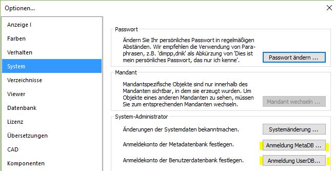 Anmeldekonto für Userdatenbank über UI änderbar