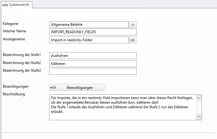 Import in readonly Feld