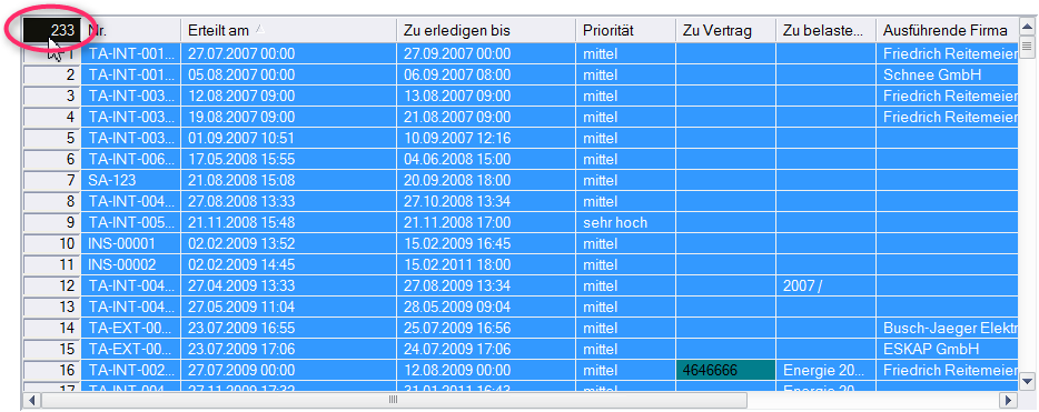 Tabelle alle Zeilen markieren